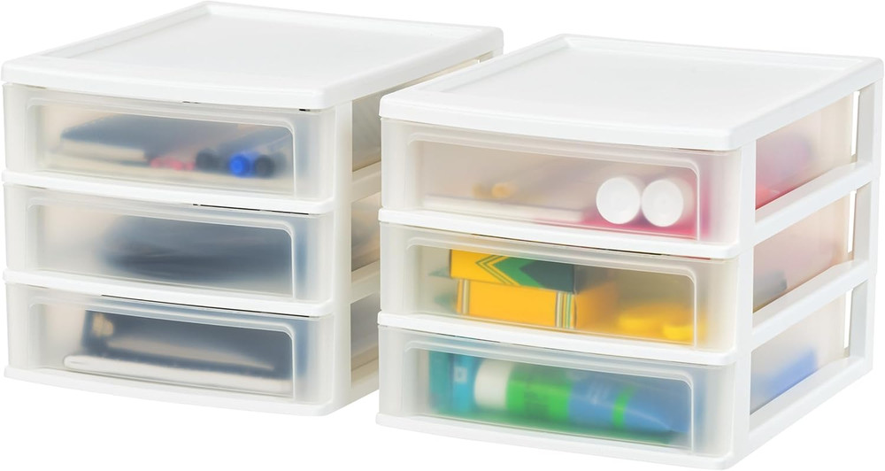 Plastic Stacking Desk Top 3-Drawer Storage Organizer, 2-Pack, for Makeup Vanity