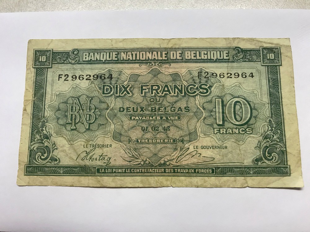 1943 Belgium 10 Francs Fine #14469