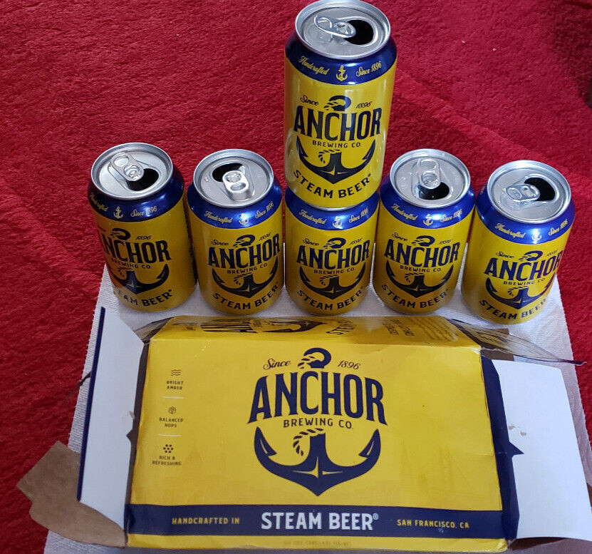 Anchor Steam Beer 6 pack cans EMPTY can x 6 box packaging Since 1896 Brewing co.