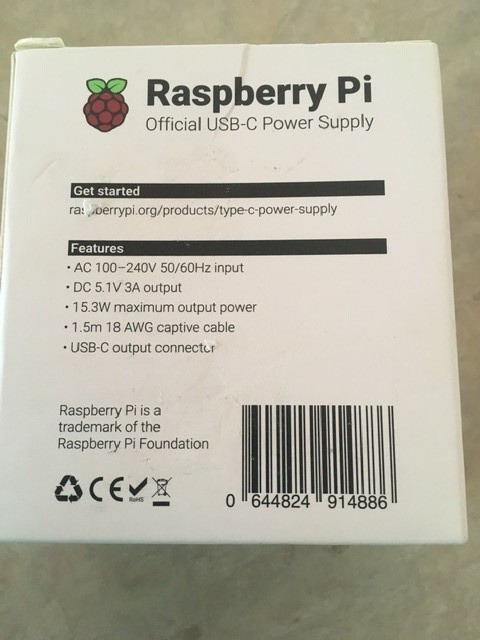 Raspberry Pi USB-C Power Supply EU Black KSA-15E-051300HE INPUT 100-240v 5v out