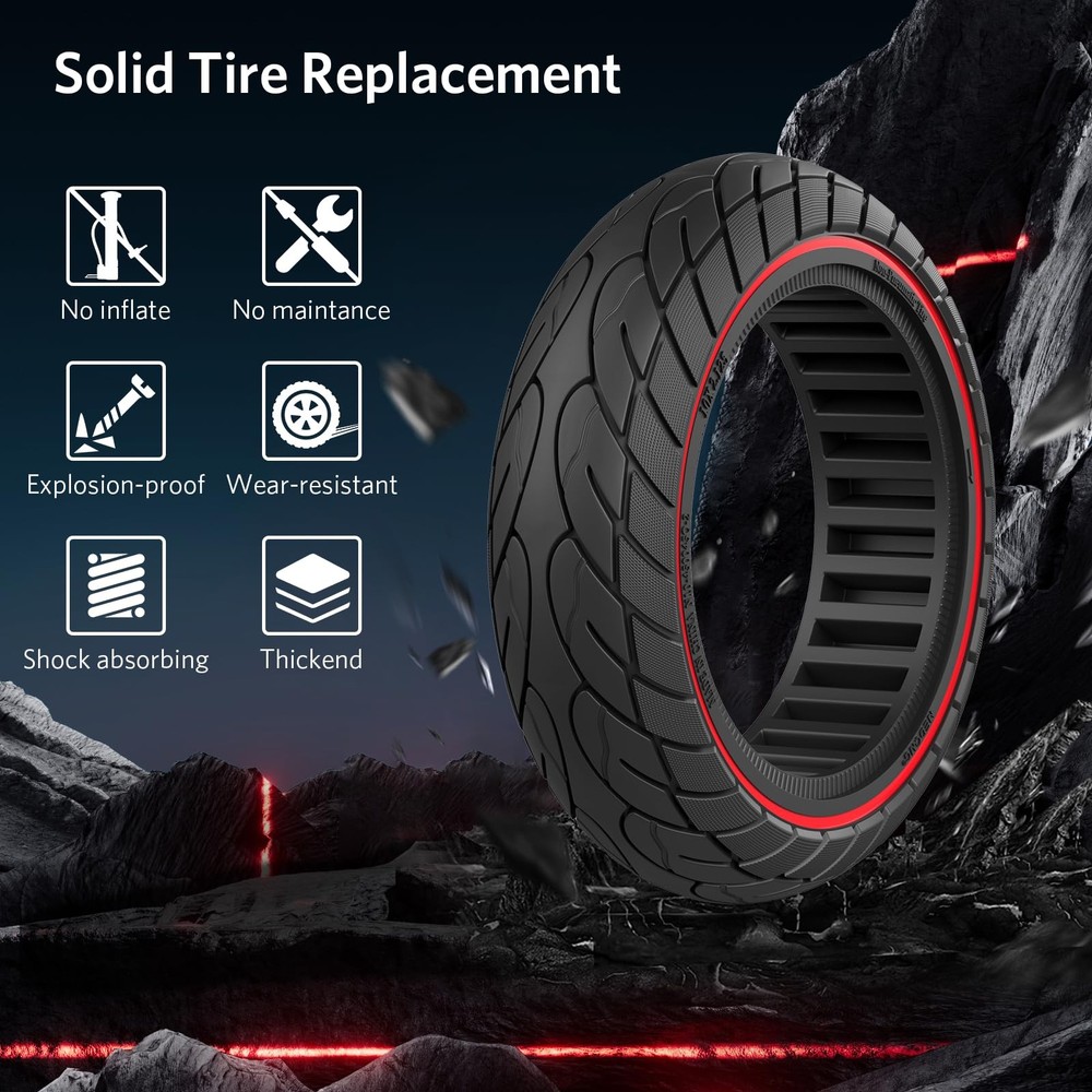 Cooryda 10x2.125 Solid Scooter Tire 2-Pack for Gotrax Ninebot - Puncture Proof