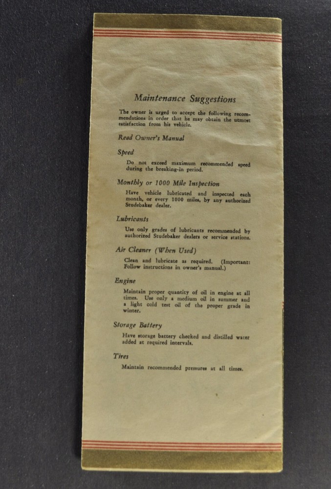 1934 Studebaker Service Policy Folder President Dictator Commander Nice Original