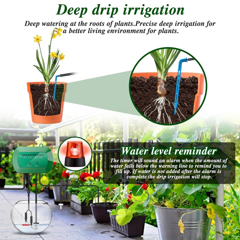 50FT Solar Automatic Drip Irrigation System Kit Plant Watering Timer Garden