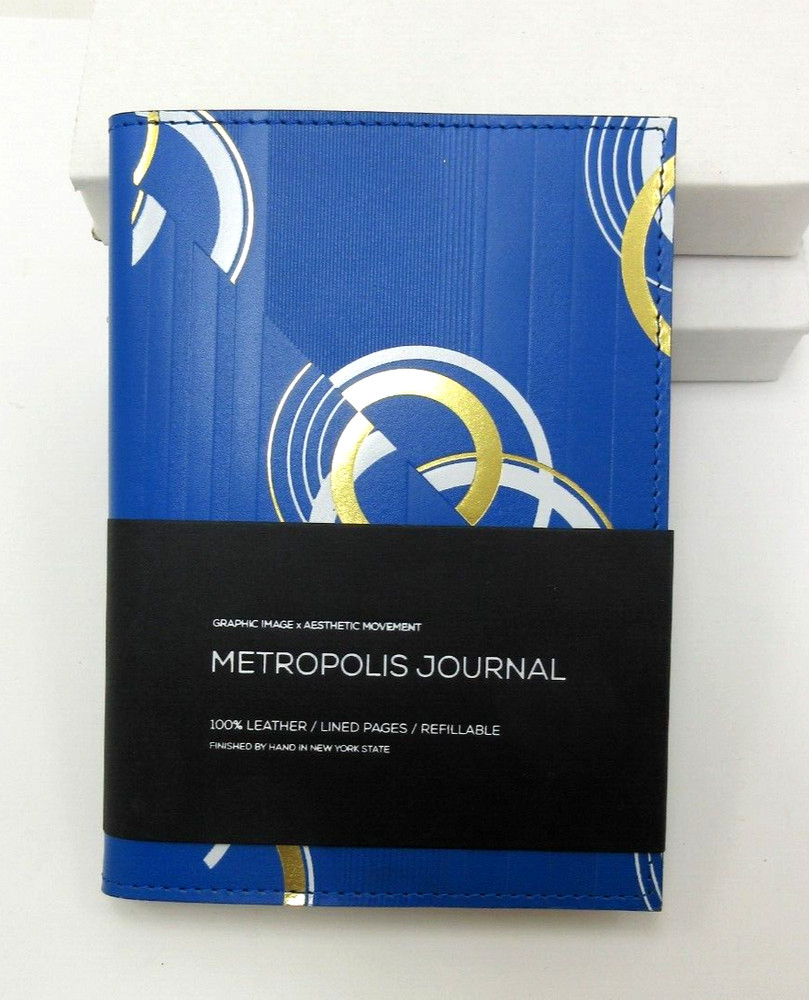 Metropolis Graphic Image 7" Refillable Notebook Leather Cover Spiral Insert Blue