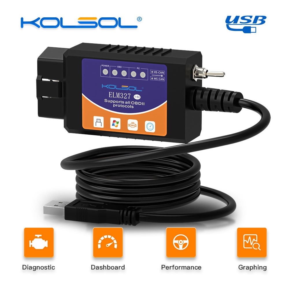 For Ford FORScan OBD2 Code Reader ELM327 V1.5 USB Modified Scanner HS/MS CAN US