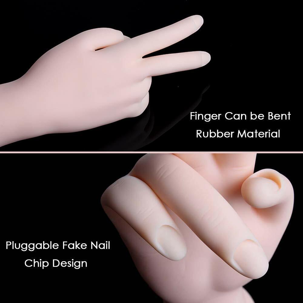 Practice Hand Acrylic Nails Art Training 100 Pc Coffin Flexible Movable Manicure