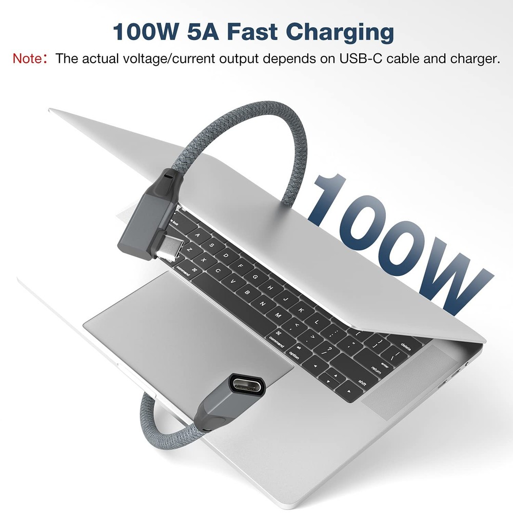 JavicTech USB C Extension Cable Right Angle 0.3M/1FT, 90 Degree 1ft, Grey