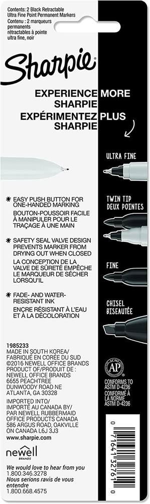 SHARPIE Retractable Permanent Markers, Ultra Fine Point, Black, 2 Count
