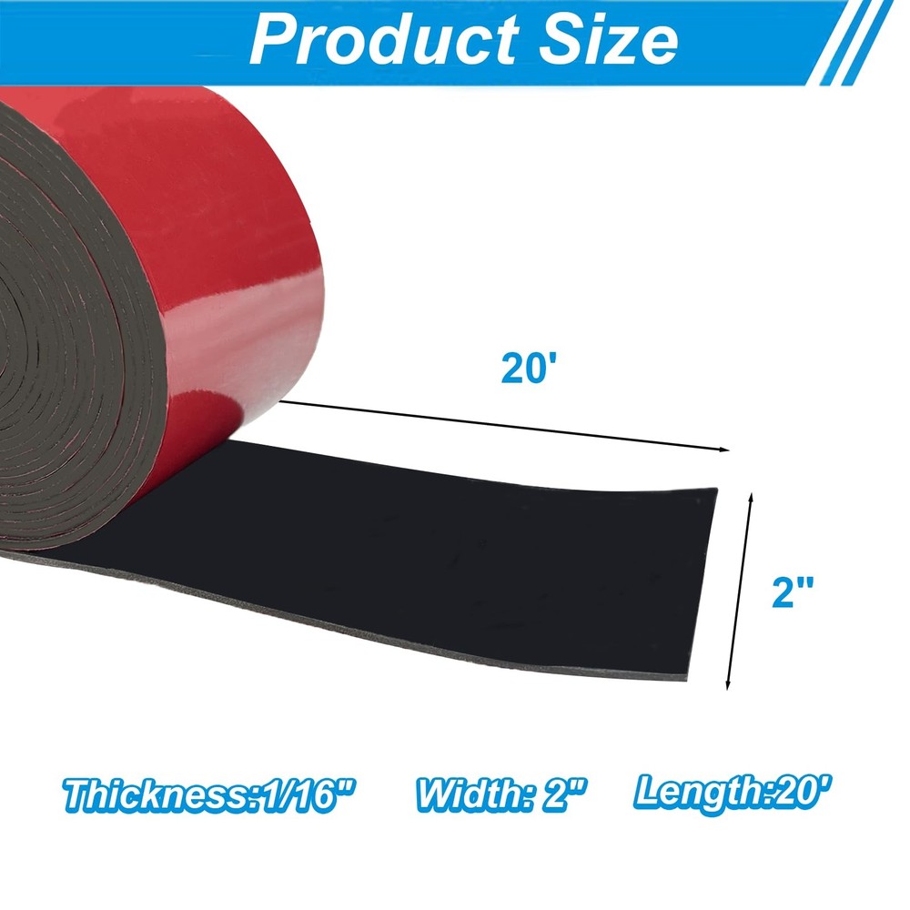 Neoprene Adhesive Rubber Strips Roll Insulation Padding Mat 2 Inch x 20 Ft