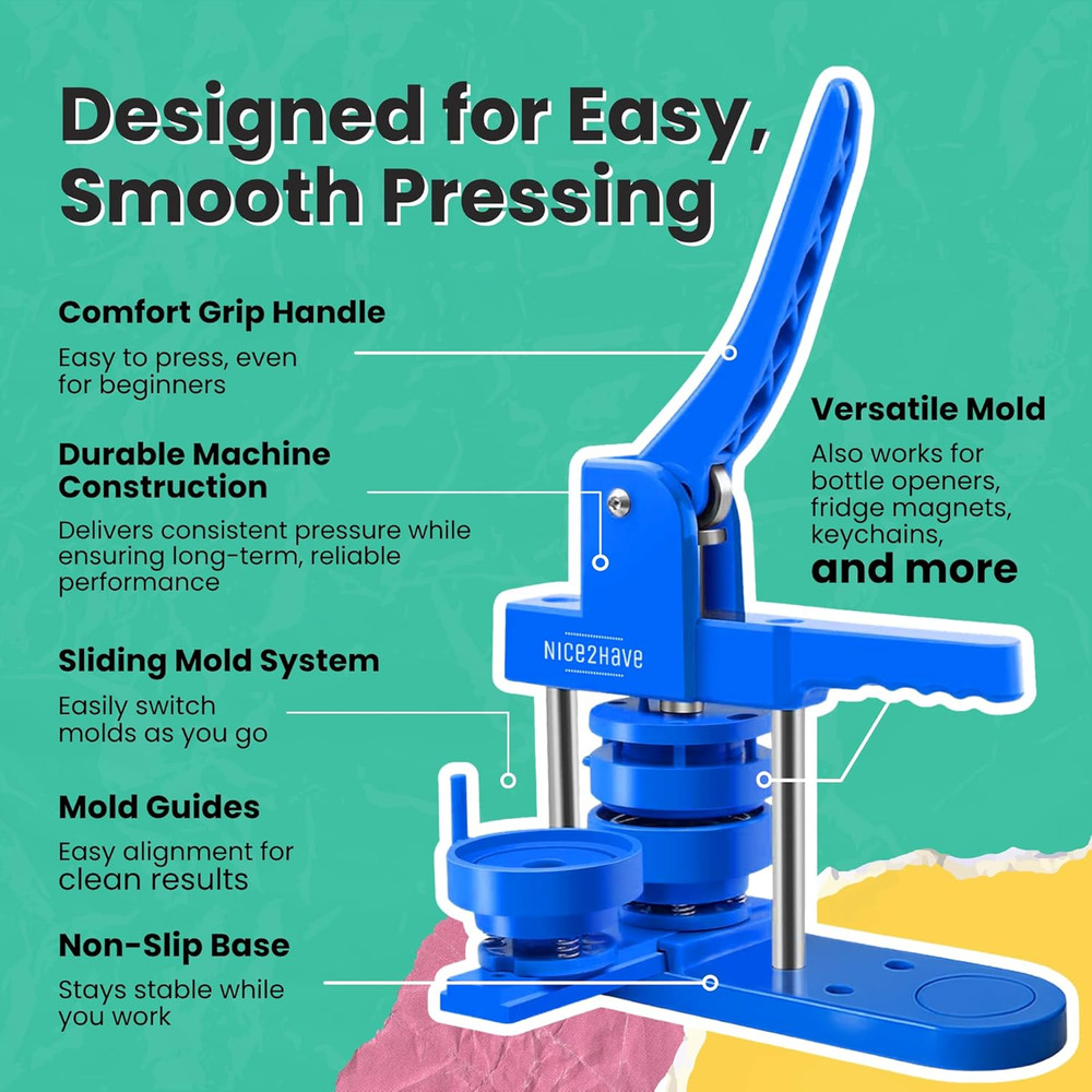 Button Maker Machine – Multiple Size Molds– Pin Maker Machine Kit W/ 500 Buttons