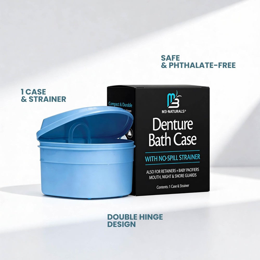 Denture Bath Case and Retainer Case, (1 Count), Blue