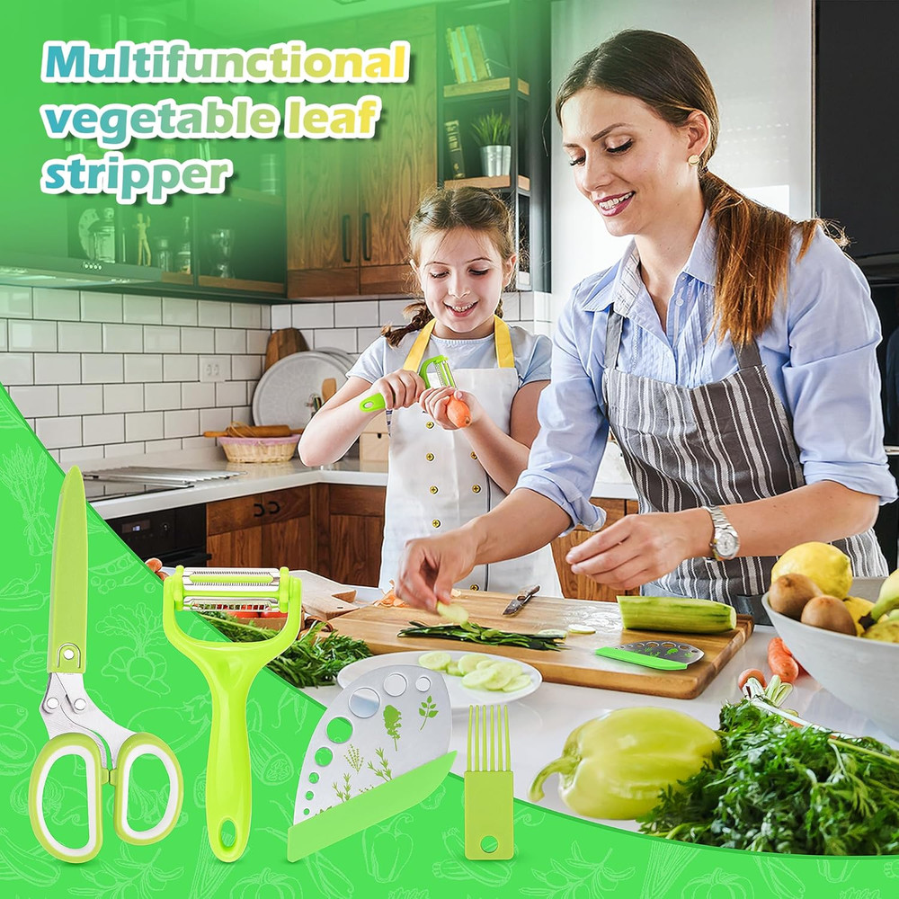 5 Blade Herb Scissors Set w/ Stripper & Peeler Kitchen Tool Kit