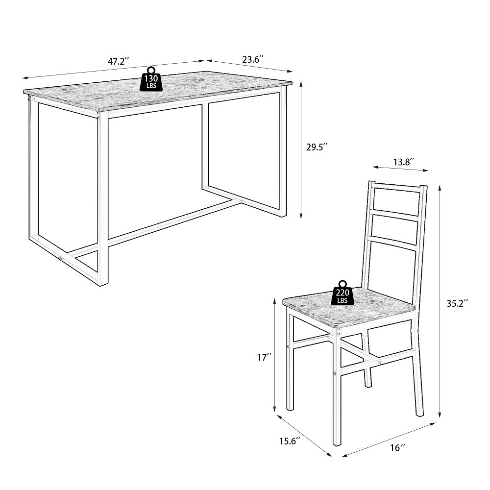 5-piece set table and chair with backrest, industrial style, solid structure
