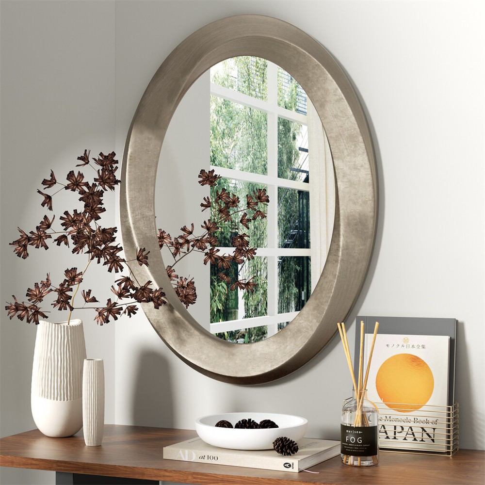Chic Oval Baroque Gold Frame Wall Mirror Decorative Accent Mirror w Beveled Edge