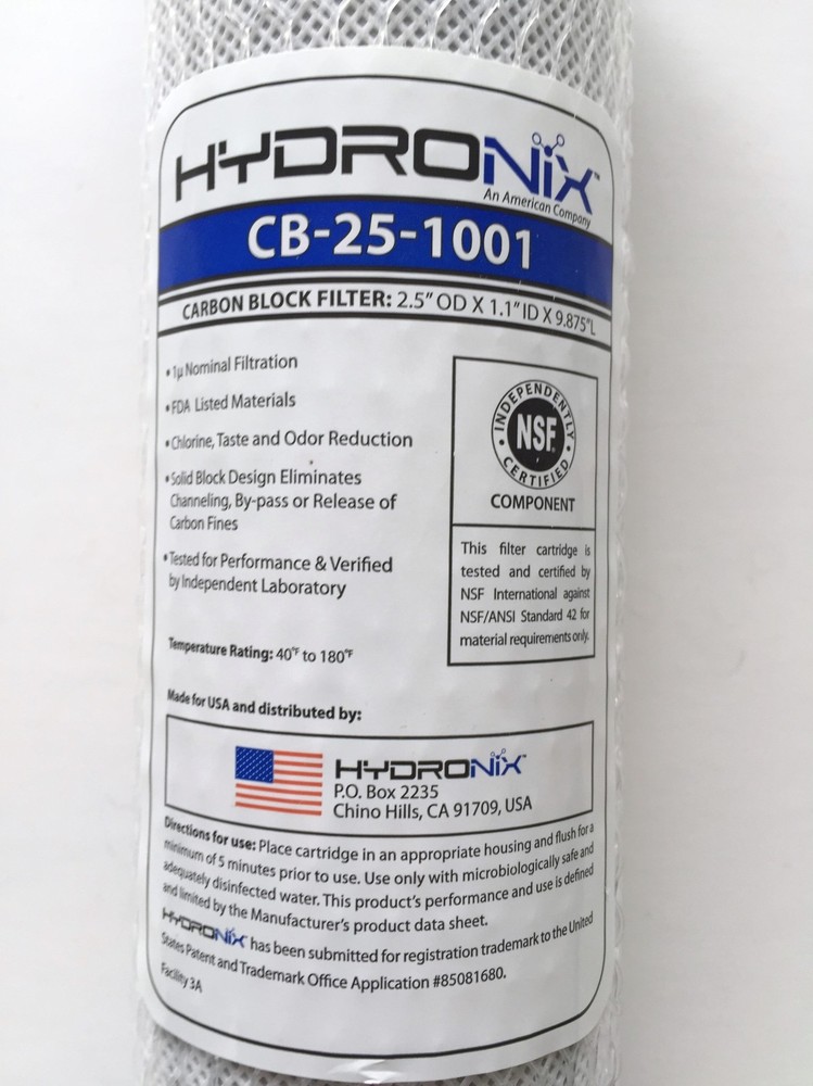CARBON BLOCK FILTER 2.5"X10" 1 MICRON HYDRONIX CB-25-1001 4 PACK