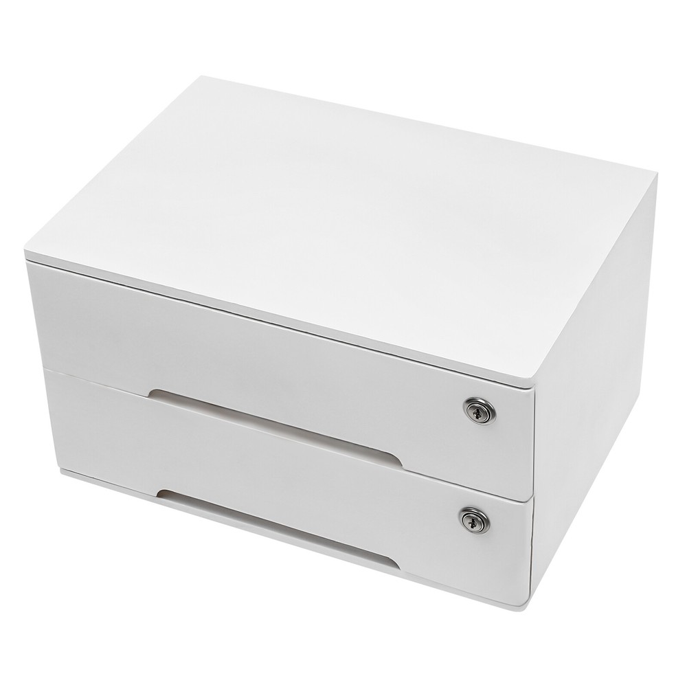 Compact Lockable 2-Drawer Wooden Desktop Storage Cabinet with Keys