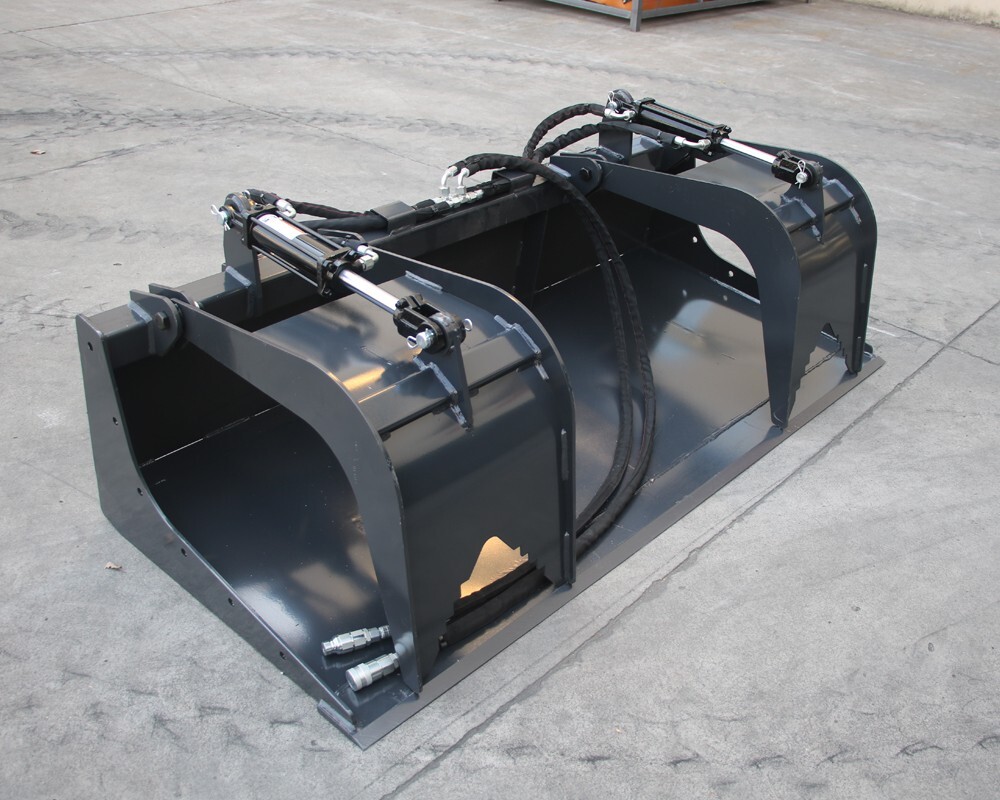 Wolequip 72in Dual Cylinder Solid Bottom Grapple Bucket Quick Attach Heavy Duty