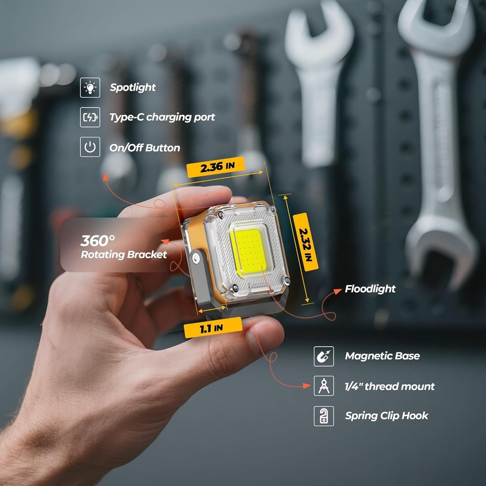 Rechargeable Work Light, 2Pack 1200LM Double-Sided Portable Work Lights with 8 M