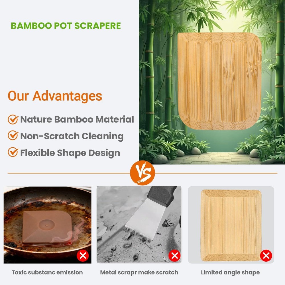 6 Pack Bamboo Pan Scraper Eco Friendly Dish Cleaner