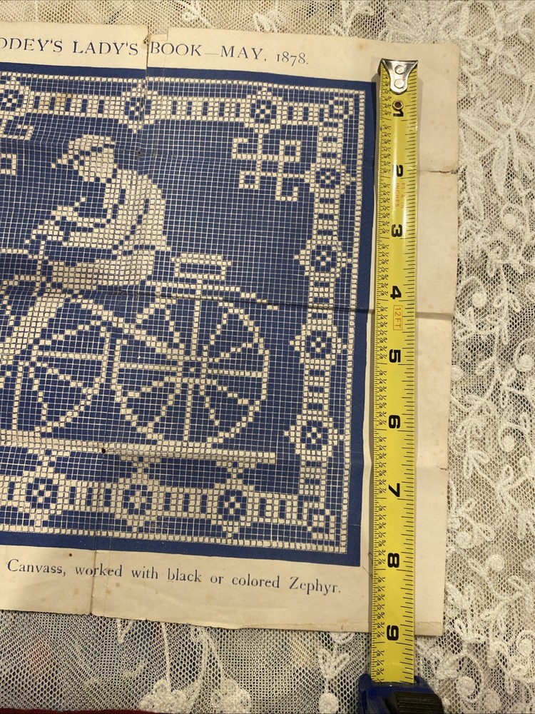 Original 1878 Victorian Godey's Lady's Book Bicycle Needlepoint Design Pattern