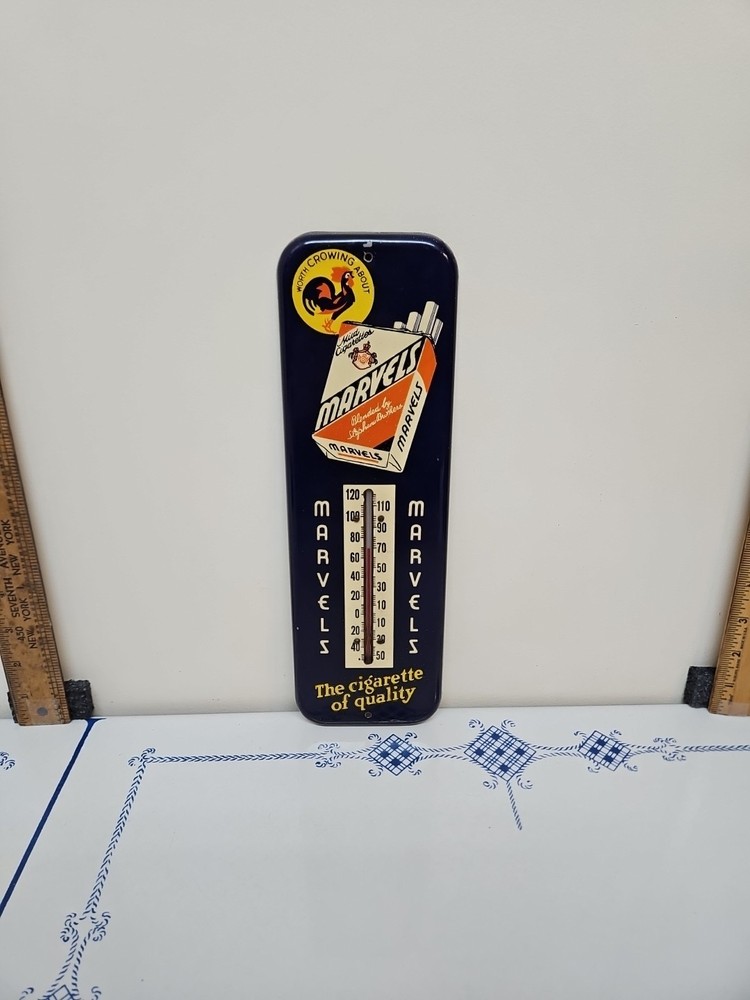 MARVELS Mild CIGARETTES WORTH CROWING ABOUT 1940s Working THERMOMETER Clean