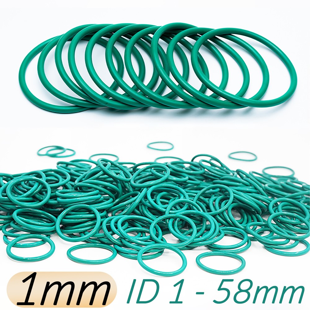 High Temp O-Rings FKM Fluorine Rubber Gasket Seals 1.0mm CS 5mm-70mm ID Green