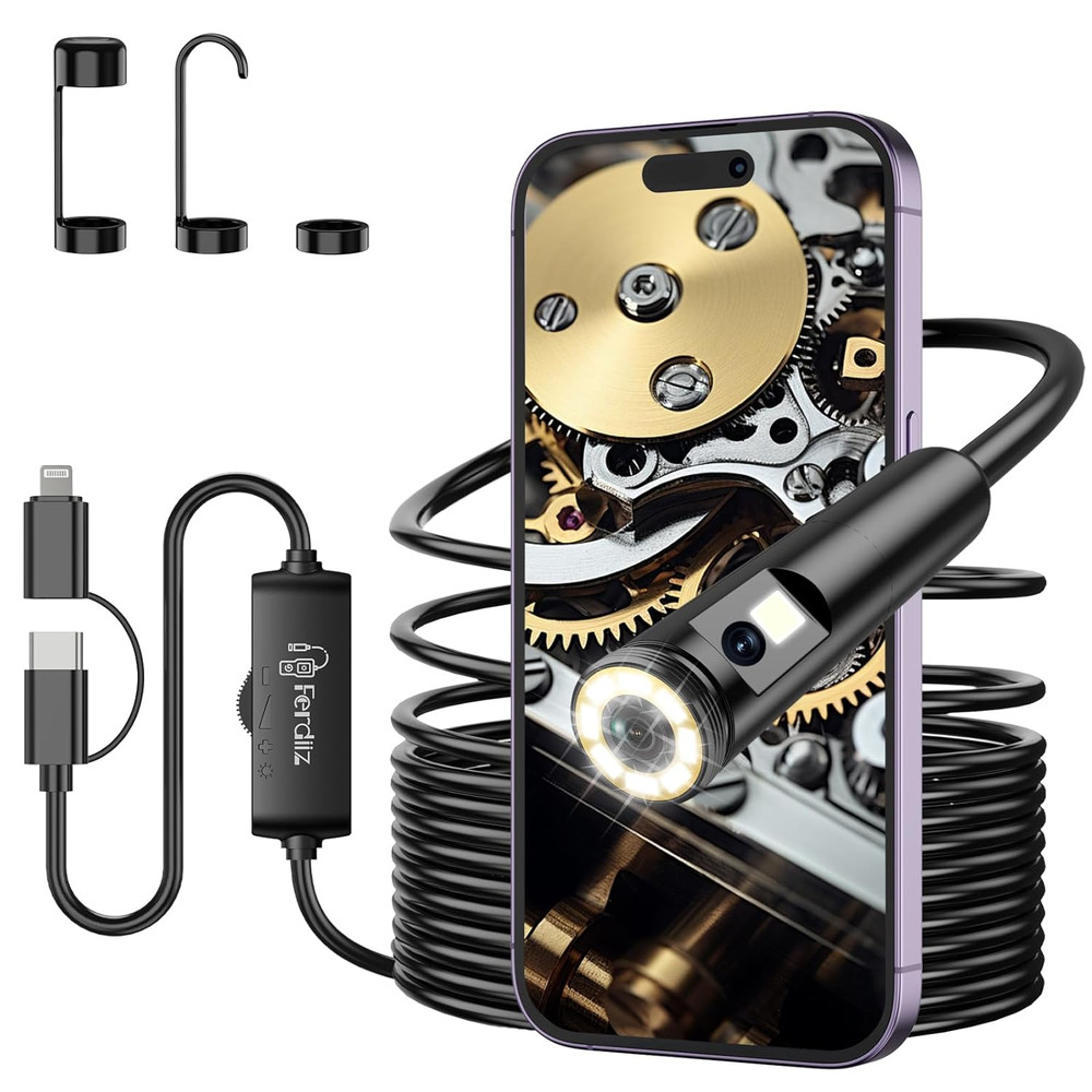 Dual Lens Endoscope Camera with Light, 1920P HD Borescope with 8 Adjustable LED