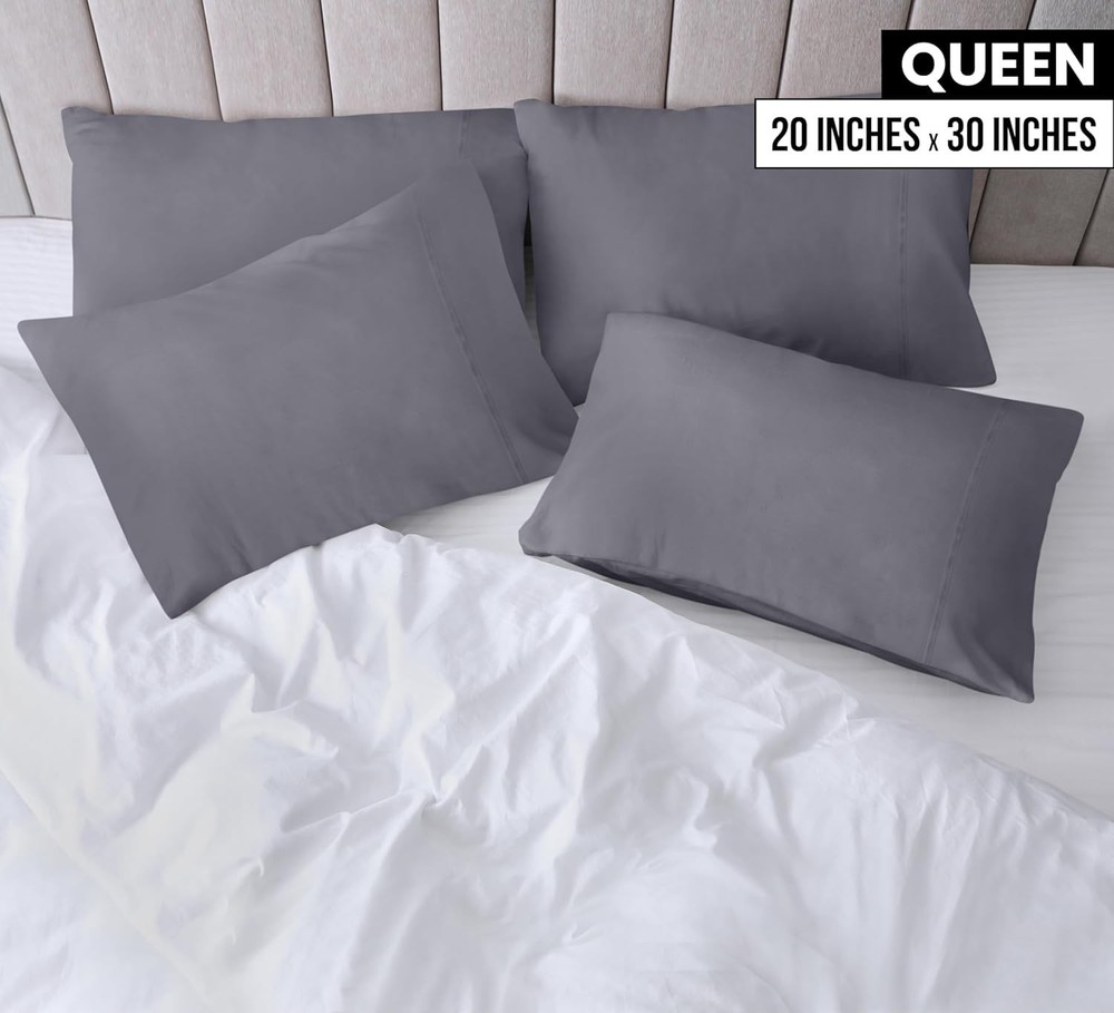 Queen Pillow Cases 4 Pack Envelope Closure Soft Brushed Microfiber Fabric