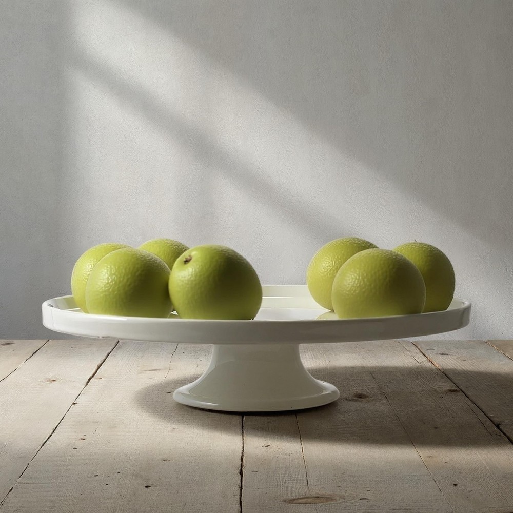 Creative Co-Op Stoneware Pedestal with Lip, White