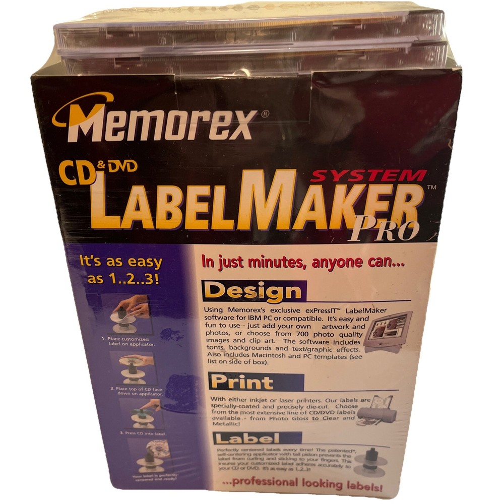 Pro Memorex Label Maker - CD & DVD Design System Mac/PC 2000 SEALED