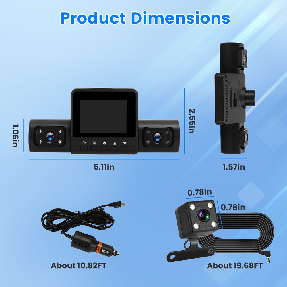 1080P Front And 480P Rear 4 Channel Dash Camera With Loop Recording Features