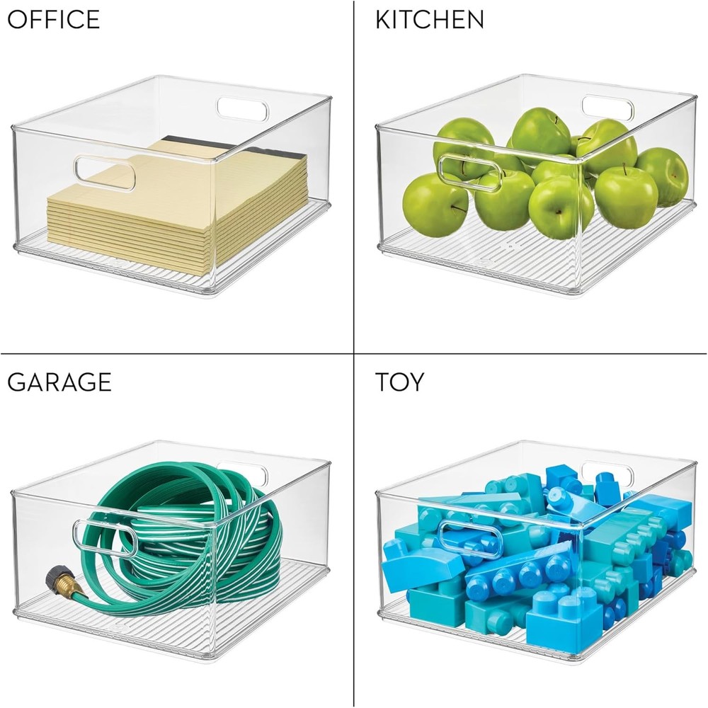 Recycled Plastic Stackable Storage Bin W/ Handles Clear