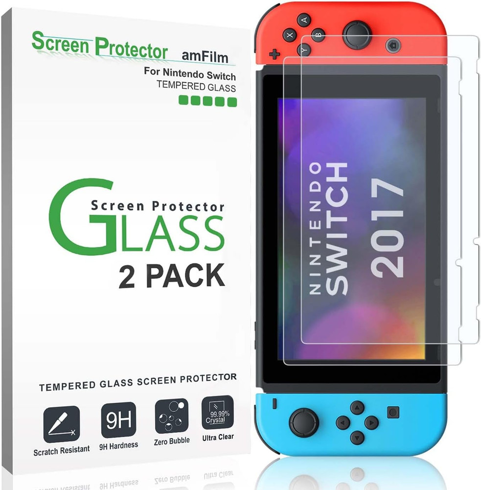 Amfilm Tempered Glass Screen Protector for Nintendo Switch 2017 (2-Pack)