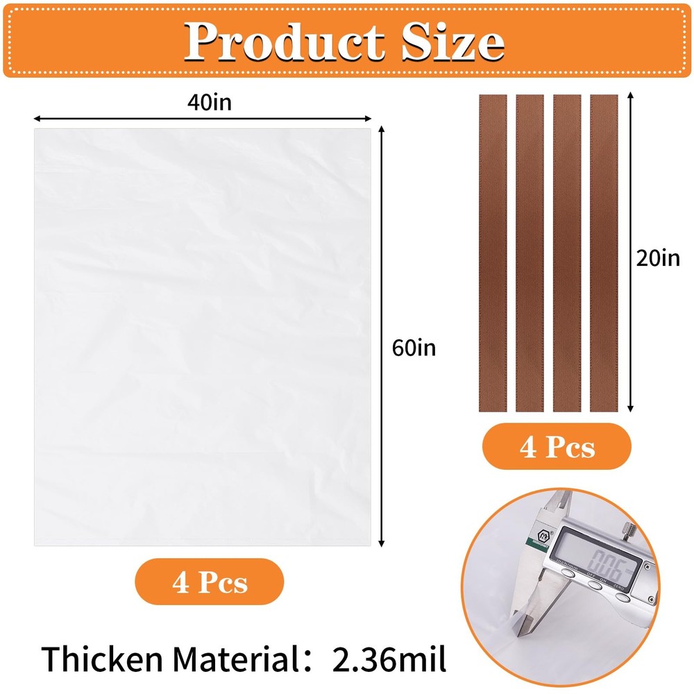4 Pack Large Clear Plastic Bags, 40" x 60" Moistureproof Dustproof