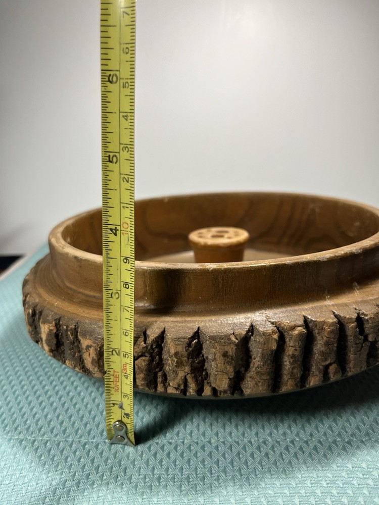 Vintage 8" Wood Nut Bowl w/Cracker & 6 Picks ~ Rustic Tree Bark ~