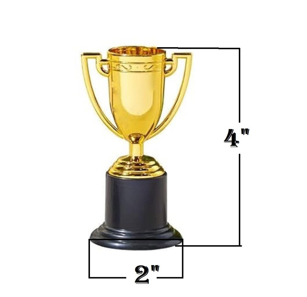 Small Gold Trophies - 12 Pack. (4") Plastic. Bulk Mini Trophy Cups.