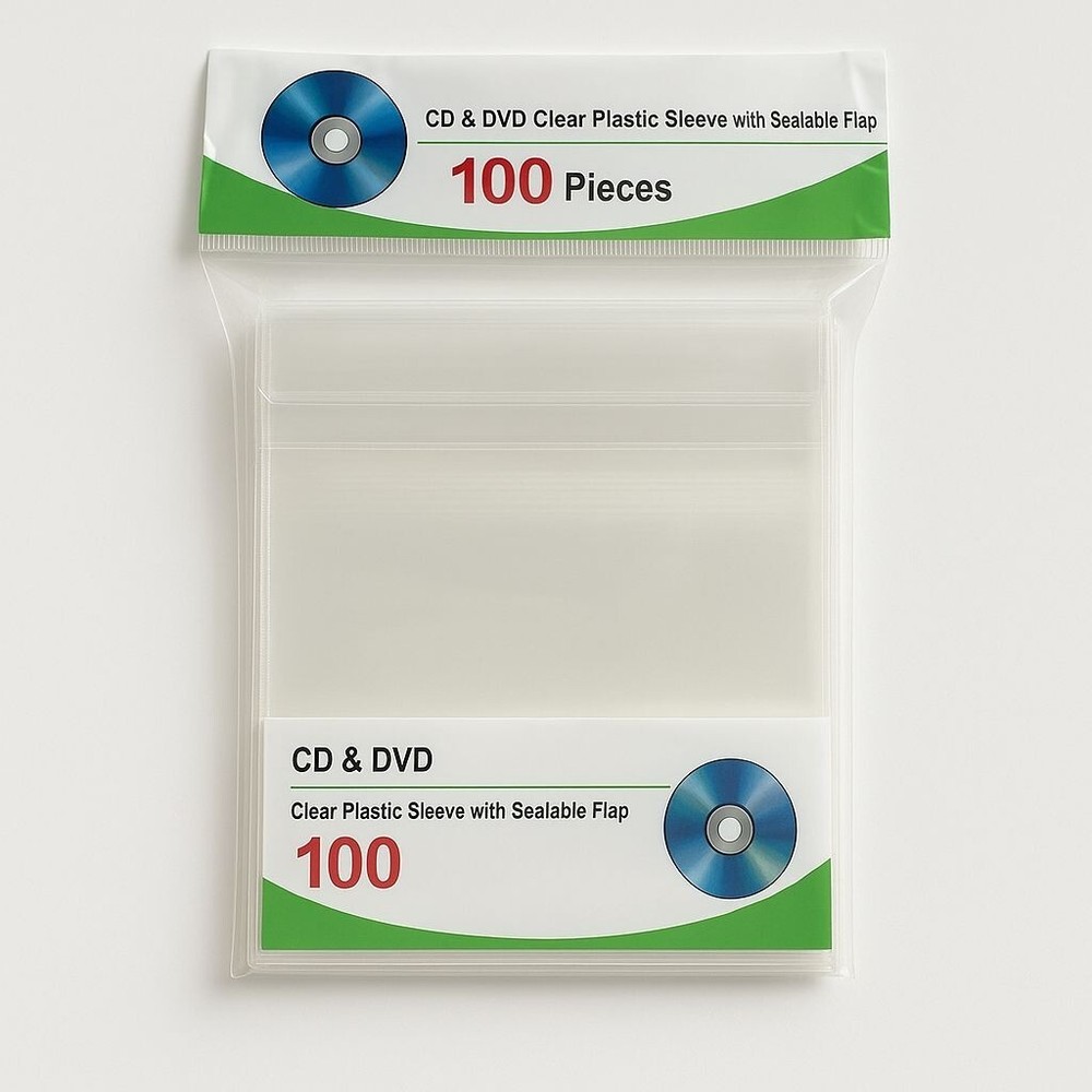 500 CD DVD BLURAY CPP Premium Clear Plastic Sleeve with Sealable Flap 100micron