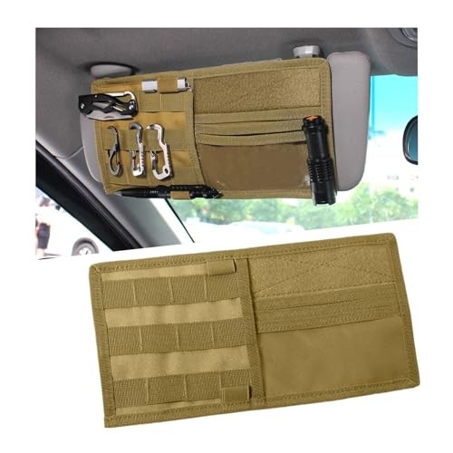 Car Sun Visor Organizer, Tactical Nylon Vehicle Visor Panel Storage Khaki