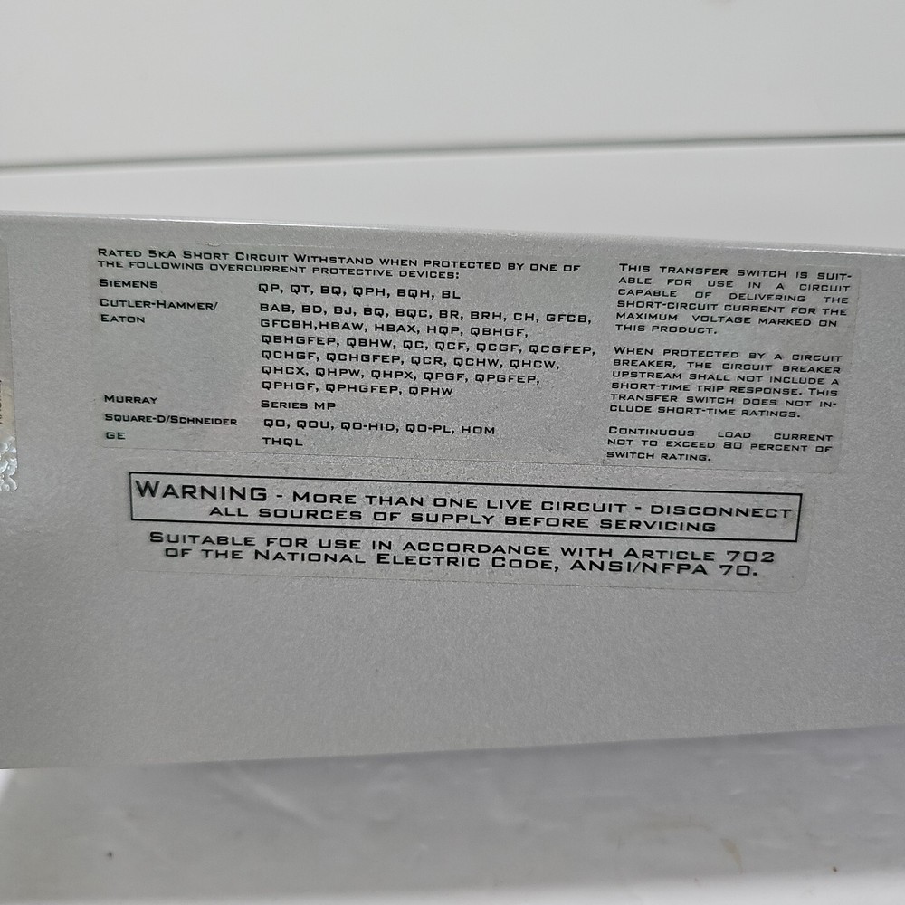 Reliance Pro/Tran 31410C Manual Transfer Switch Protran
