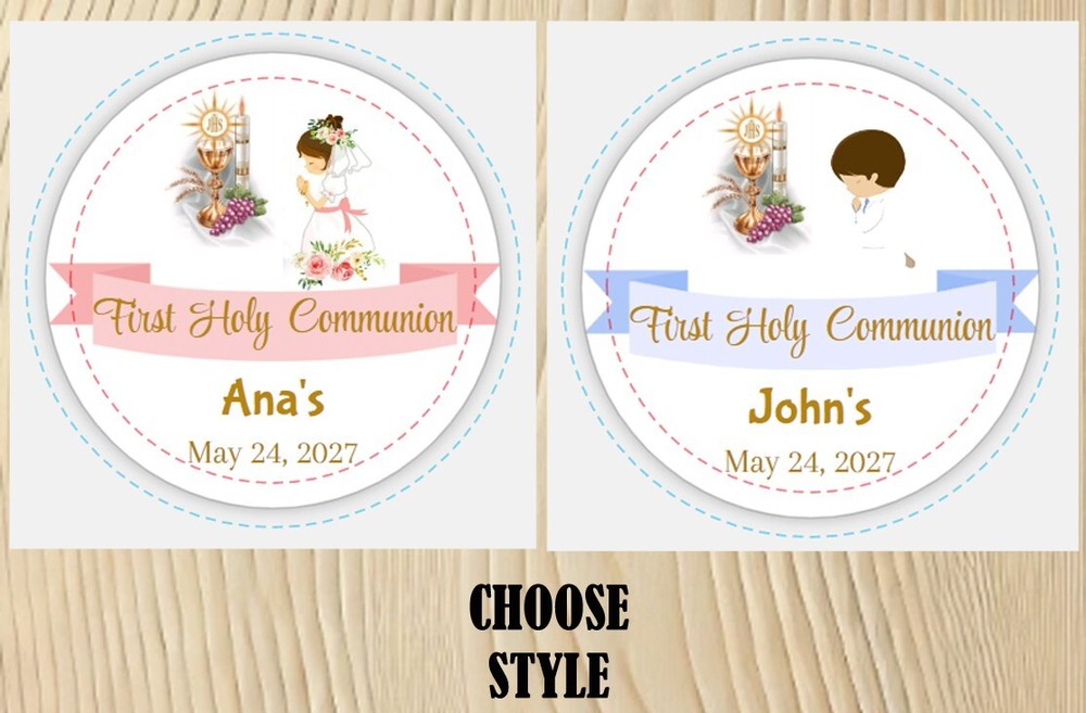 FIRST COMMUNION COMUNION RECUERDOS STICKERS DIFFERENT SIZES LABELS PERSONALIZED