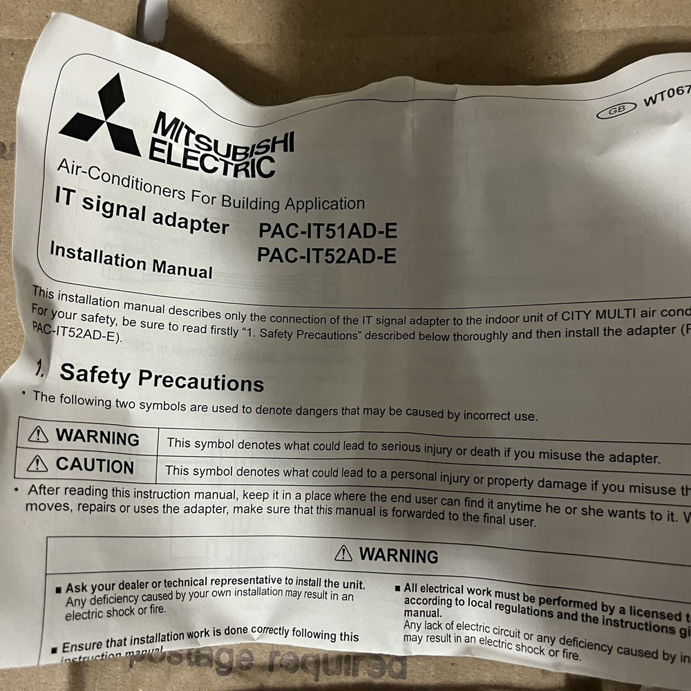 Mitsubishi PAC-IT51AD-E IT Signal Adapter