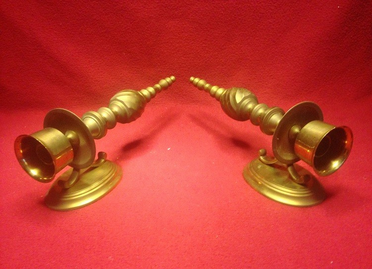 Vintage Pair Solid Brass Wall Candlestick Holders