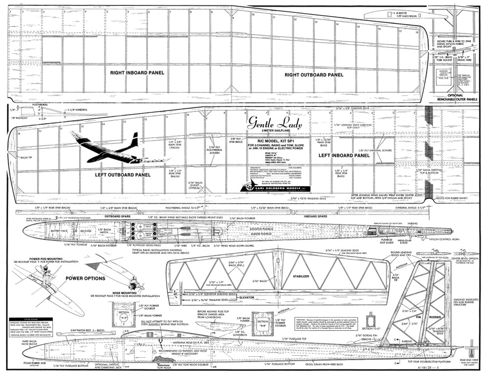 GENTLE LADY PLAN + Rib Patterns & Instruction Manual for 79" RC Model Airplane