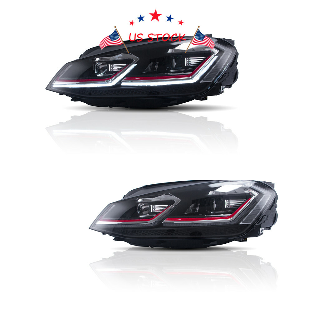 RED Projector Headlights with LED Switchback DRL for 2015-2017 MK7 VW Golf