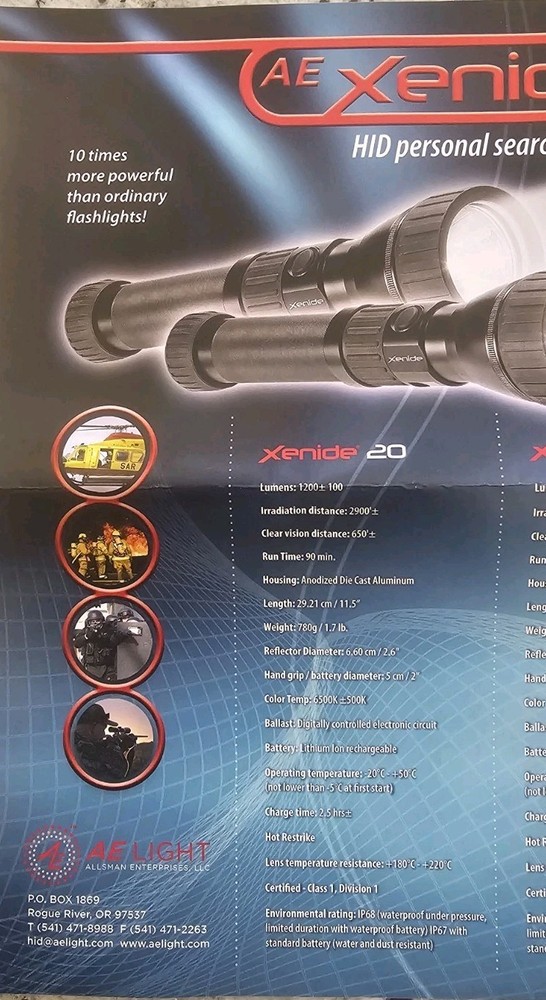 Xenide AE Flashlight Light AEX20 Battery Not Included *Read*