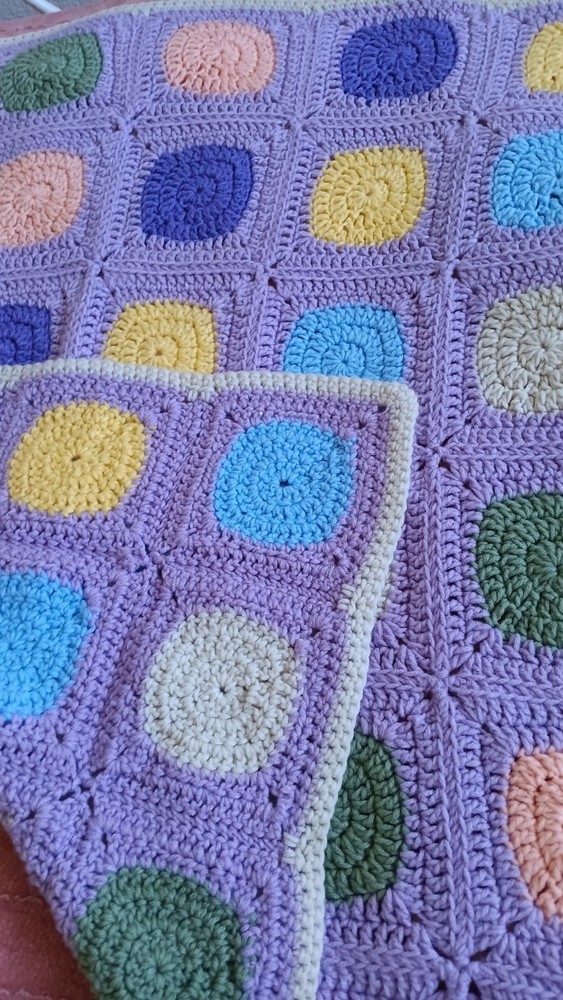 Handmade Crocheted Afghan Granny Square Lavender Multicolor