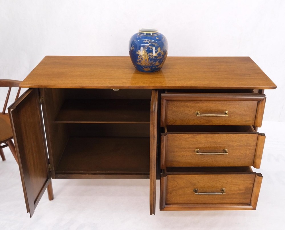 Exposed Sculptural Legs Walnut Three Drawers Two Doors Credenza Server Sideboard