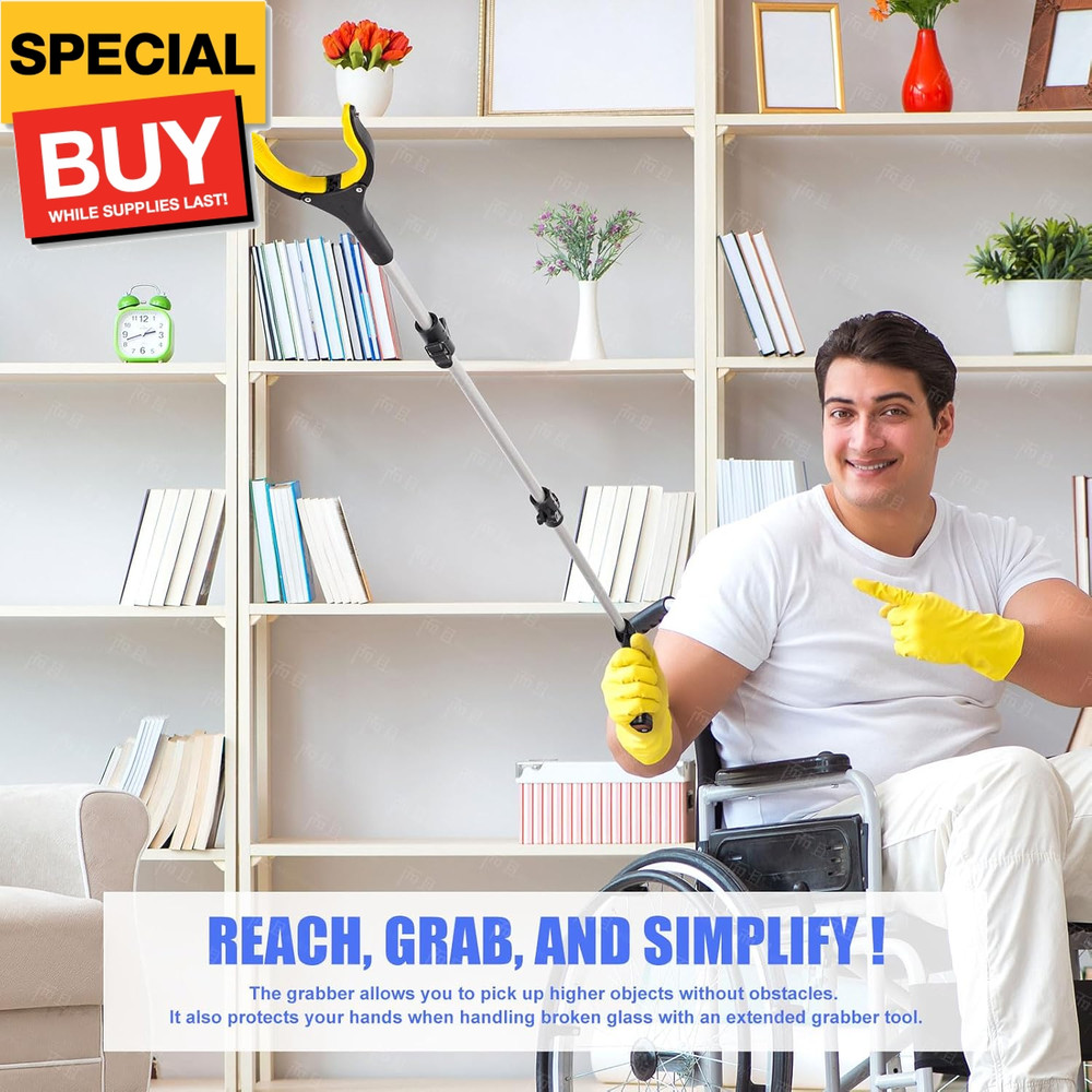 43" Extra Long Grabber Tool, It Reaching Tool with Rotating Jaw +Magnets, 4" Wid