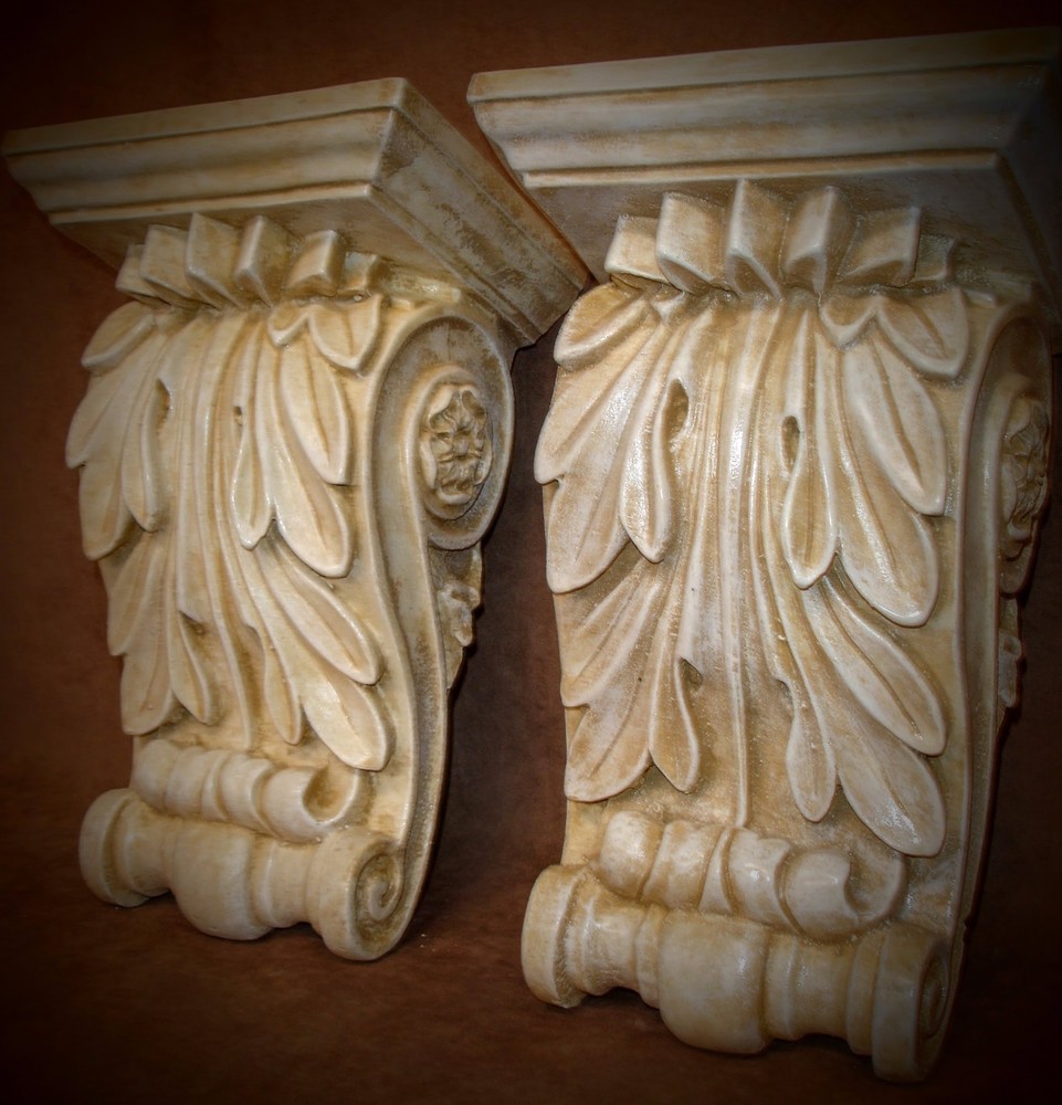 Vintage Classical Leaf Shelf Acanthus leaf Wall Corbel Sconce Bracket Pair