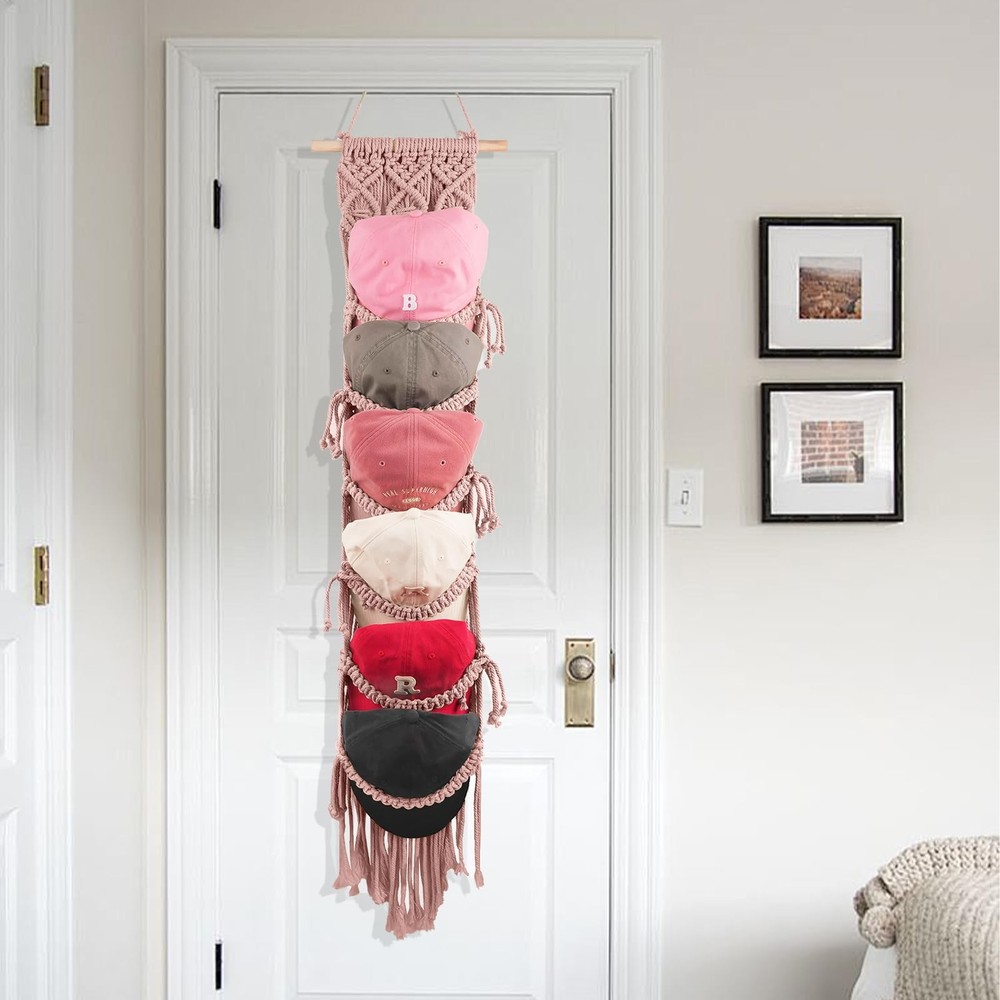 Macrame Cap Holder Boho Hat Hangers Over Door Decorative Bohemian Handmade Ca...